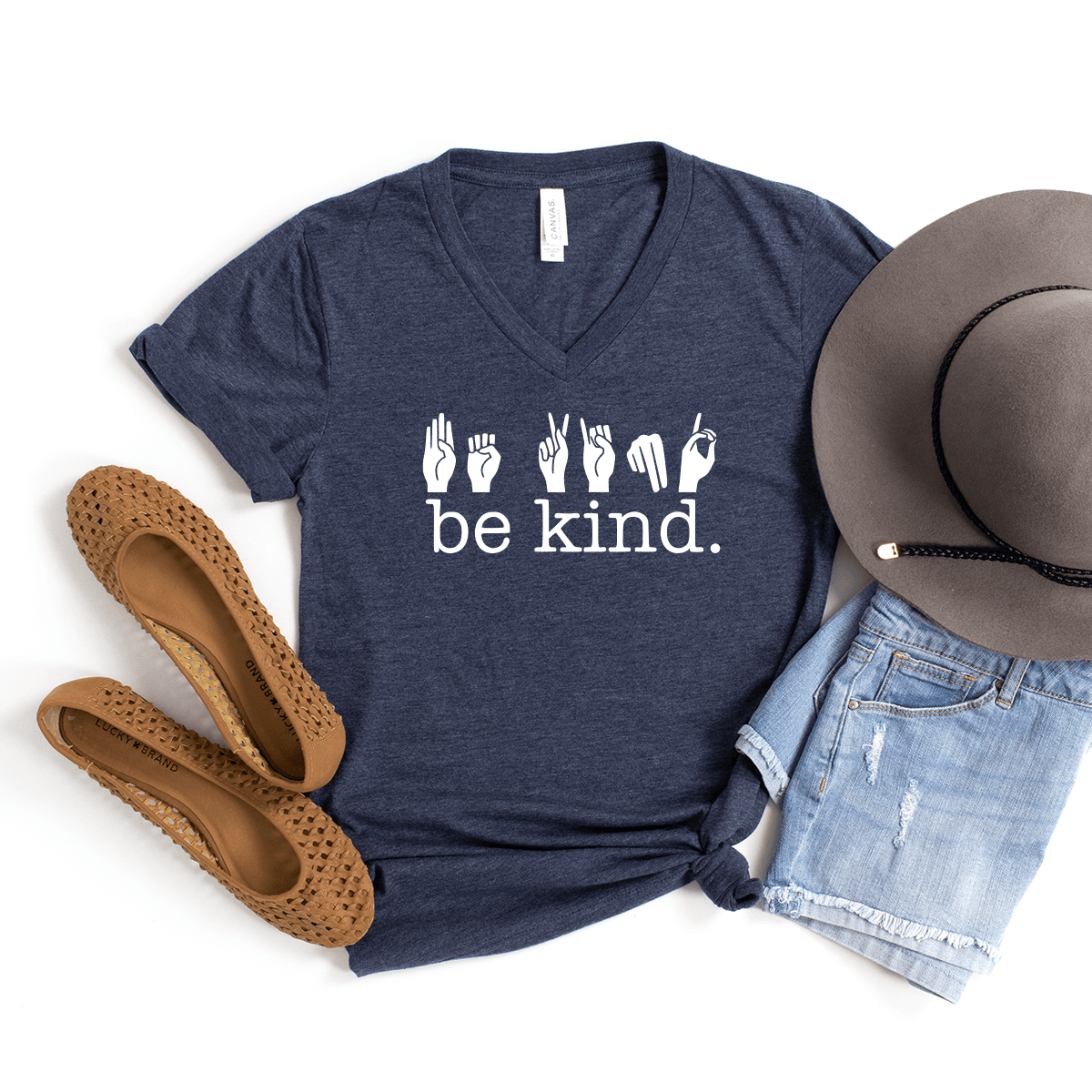 Be Kind (Signed) - Bella+Canvas V-Neck Tee