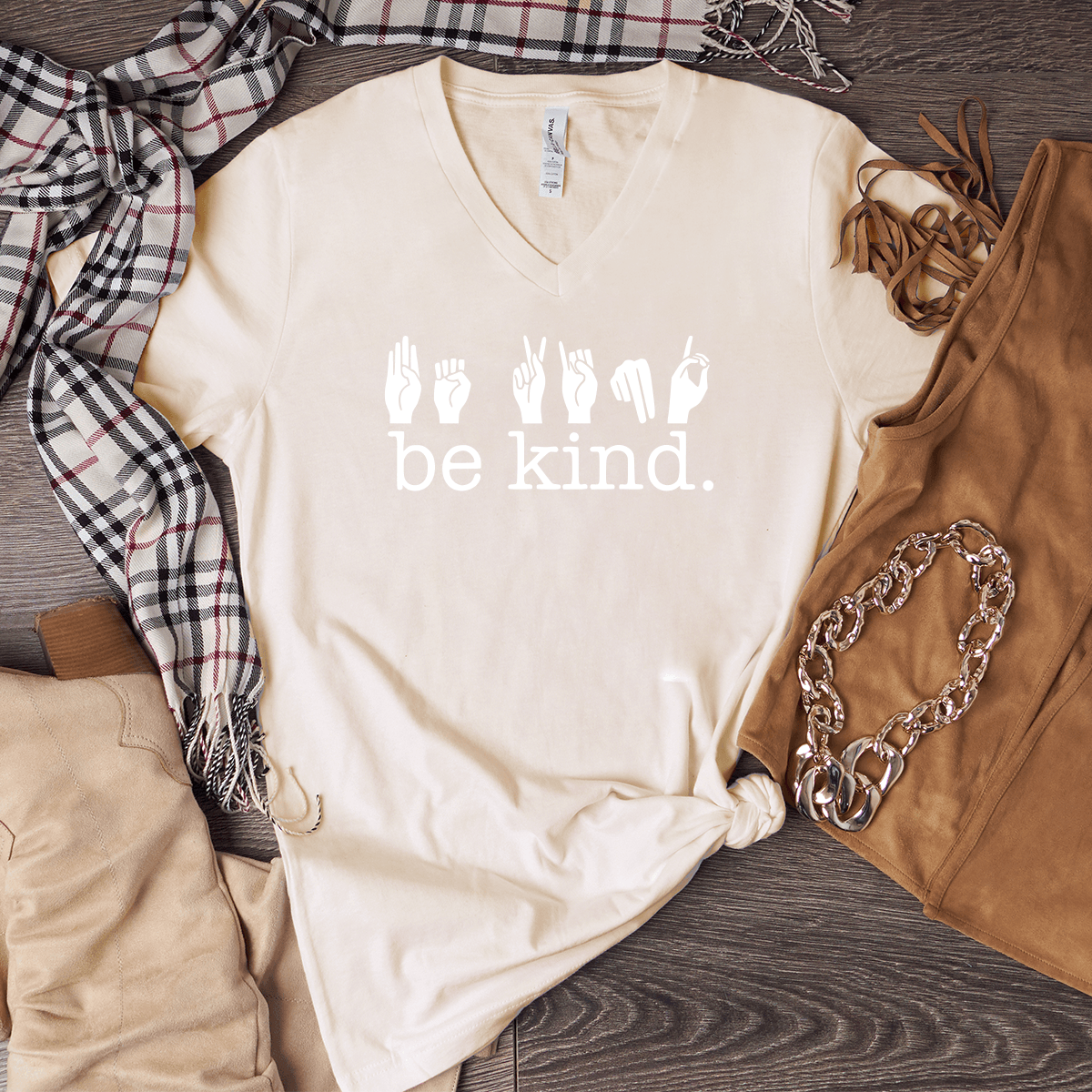 Be Kind (Signed) - Bella+Canvas V-Neck Tee